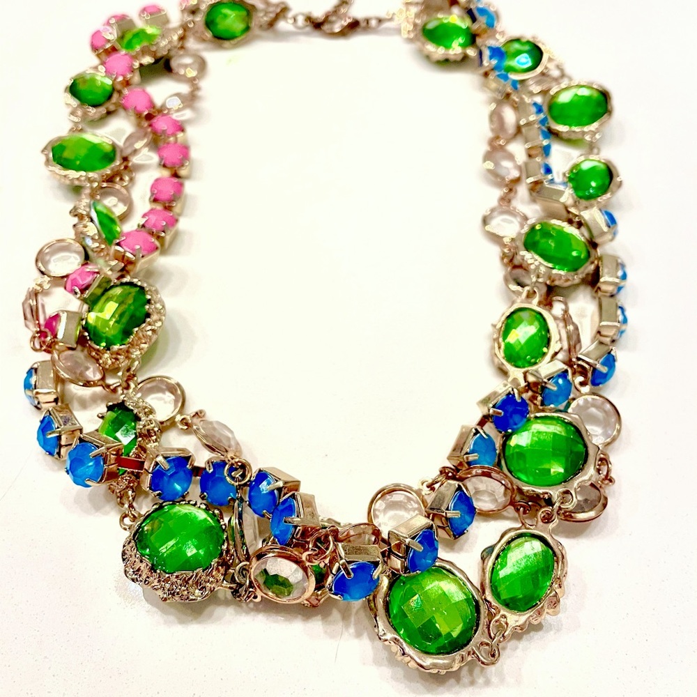 Blue, Pink & Green Gold-Tone Statement Necklace